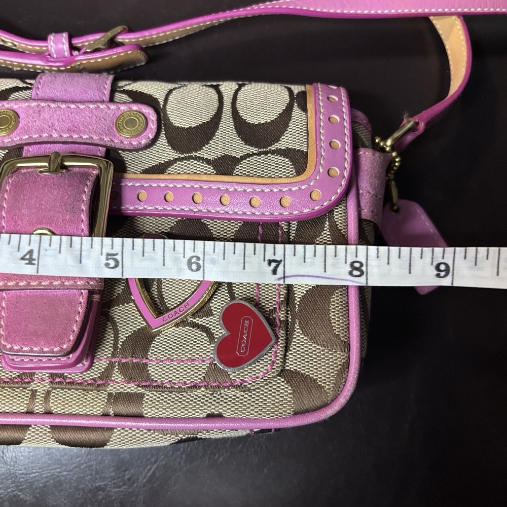 Vtg Coach Signature Soho Mini Shoulder Bag Heart Pink Canvas Suede Leather 1485 - Picture 5 of 6